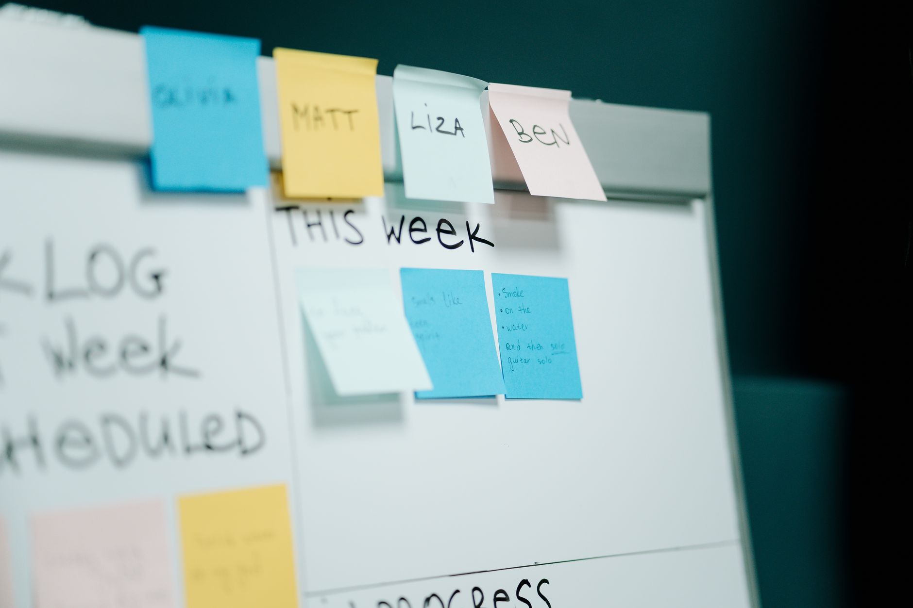 Planungsboard mit Backlog und Wochenzielen — Arbeitspakete als Grundlage der Aufwandsschätzung in der Softwareentwicklung