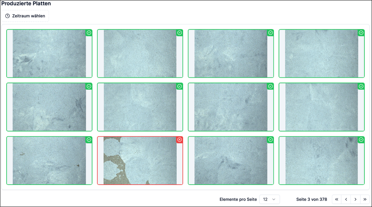 Archiv-Übersicht aller Scans in der Visual Inspection Software